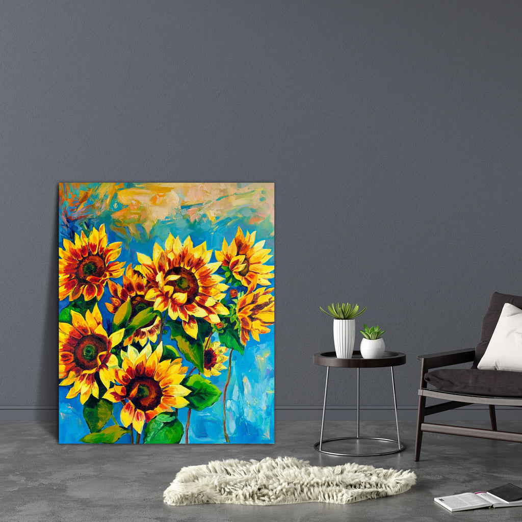 Sunflowers D2 Canvas Painting Synthetic Frame-Paintings MDF Framing-AFF_FR-IC 5001529 IC 5001529, Abstract Expressionism, Abstracts, Ancient, Art and Paintings, Botanical, Culture, Drawing, Ethnic, Floral, Flowers, Historical, Illustrations, Impressionism, Medieval, Modern Art, Nature, Paintings, Patterns, Retro, Scenic, Semi Abstract, Signs, Signs and Symbols, Traditional, Tribal, Vintage, World Culture, sunflowers, d2, canvas, painting, synthetic, frame, oil, sunflower, art, abstract, agriculture, artisti