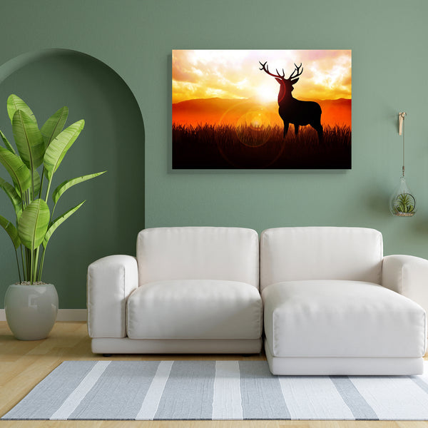 Deer On Meadow Canvas Painting Synthetic Frame-Paintings MDF Framing-AFF_FR-IC 5001555 IC 5001555, Animals, God Ram, Hinduism, Illustrations, Landscapes, Mountains, Nature, Panorama, Scenic, Sunrises, Sunsets, Wildlife, deer, on, meadow, canvas, painting, for, bedroom, living, room, engineered, wood, frame, silhouette, beautiful, scenery, sunset, animal, antelope, antler, atmosphere, autumn, background, beauty, bright, cattle, clouds, dawn, day, dusk, field, grass, hills, illustration, landscape, mammal, mo