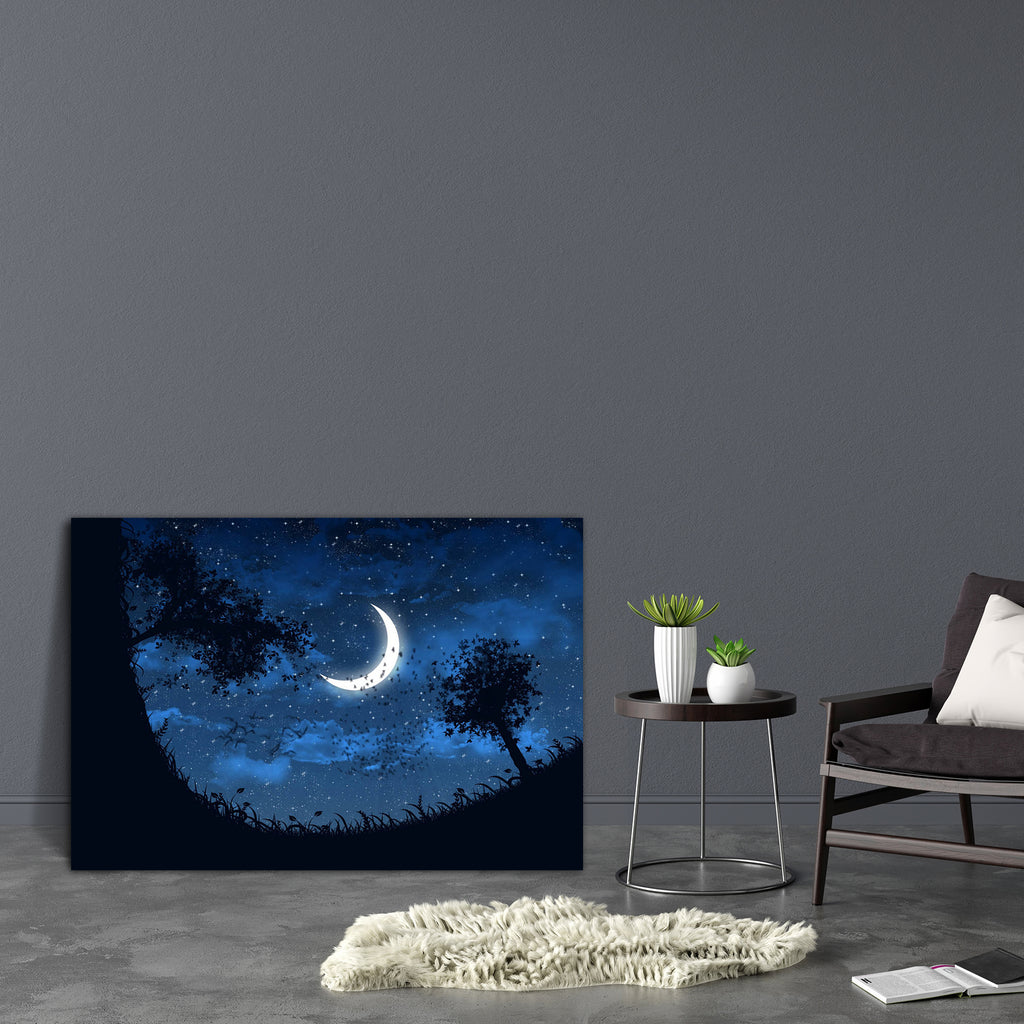 Sky With Stars & Moon Canvas Painting Synthetic Frame-Paintings MDF Framing-AFF_FR-IC 5001564 IC 5001564, Birds, Cities, City Views, Fantasy, Illustrations, Stars, sky, with, moon, canvas, painting, synthetic, frame, crescent, night, background, bird, blue, branch, bright, dark, dream, dusk, effect, fairy, tale, glowing, idyllic, illuminated, illustration, imagination, light, magic, majestic, moonlight, mystery, nobody, outdoor, scene, shiny, simplicity, sleeping, star, tree, twilight, wallpaper, artzfolio,