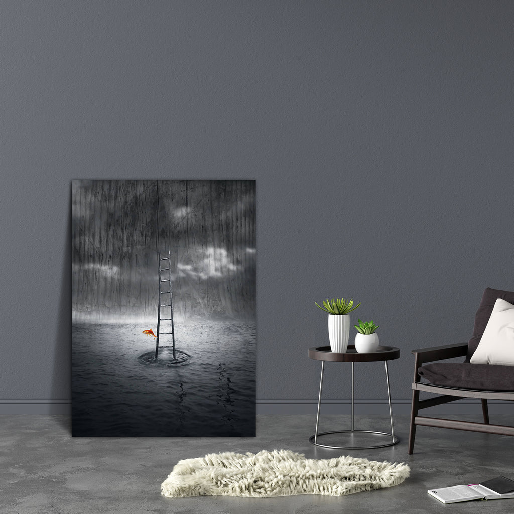 Imaginative Fantasy Artwork D2 Canvas Painting Synthetic Frame-Paintings MDF Framing-AFF_FR-IC 5001574 IC 5001574, Abstract Expressionism, Abstracts, Art and Paintings, Black, Black and White, Collages, Conceptual, Fantasy, Landscapes, Scenic, Semi Abstract, White, imaginative, artwork, d2, canvas, painting, synthetic, frame, philosophy, psychology, abstract, art, artistic, background, beautiful, collage, concept, creativity, dark, detail, fantastic, fish, gray, grey, invention, jump, ladder, moving, myster