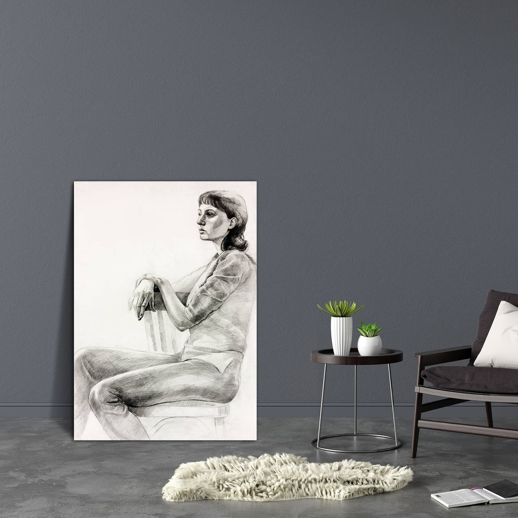 Woman Sitting In A Chair D2 Canvas Painting Synthetic Frame-Paintings MDF Framing-AFF_FR-IC 5001603 IC 5001603, Abstract Expressionism, Abstracts, Art and Paintings, Black, Black and White, Digital, Digital Art, Drawing, Fashion, Graphic, Illustrations, Impressionism, Individuals, Modern Art, Paintings, Patterns, People, Portraits, Retro, Semi Abstract, Signs, Signs and Symbols, Sketches, Watercolour, woman, sitting, in, a, chair, d2, canvas, painting, synthetic, frame, pencil, sketch, abstract, acrylic, ar