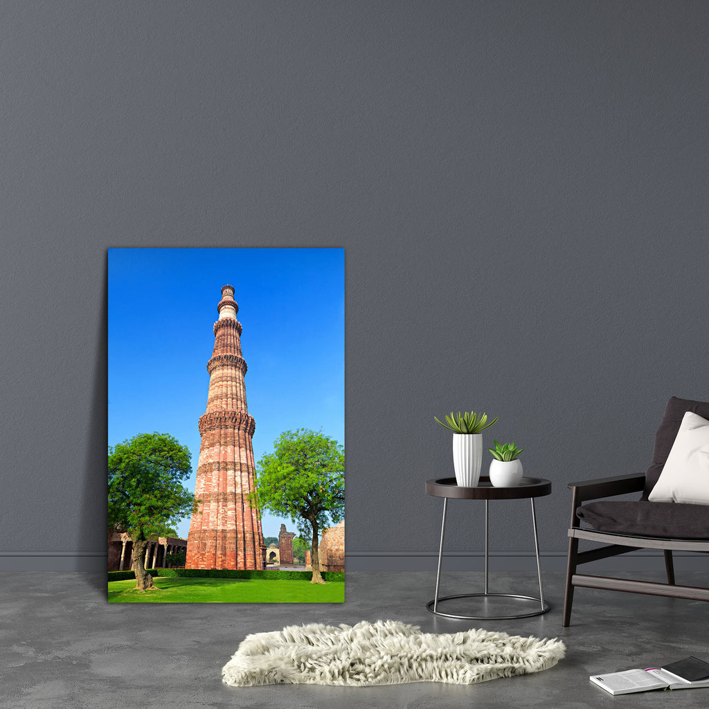 Qutb Minar in Delhi India Canvas Painting Synthetic Frame-Paintings MDF Framing-AFF_FR-IC 5001621 IC 5001621, Allah, Ancient, Arabic, Architecture, Art and Paintings, Asian, Automobiles, Culture, Ethnic, Historical, Indian, Islam, Landmarks, Marble and Stone, Medieval, Mughal Art, Places, Religion, Religious, Traditional, Transportation, Travel, Tribal, Vehicles, Vintage, World Culture, qutb, minar, in, delhi, india, canvas, painting, synthetic, frame, art, asia, brick, built, carving, color, column, day, d