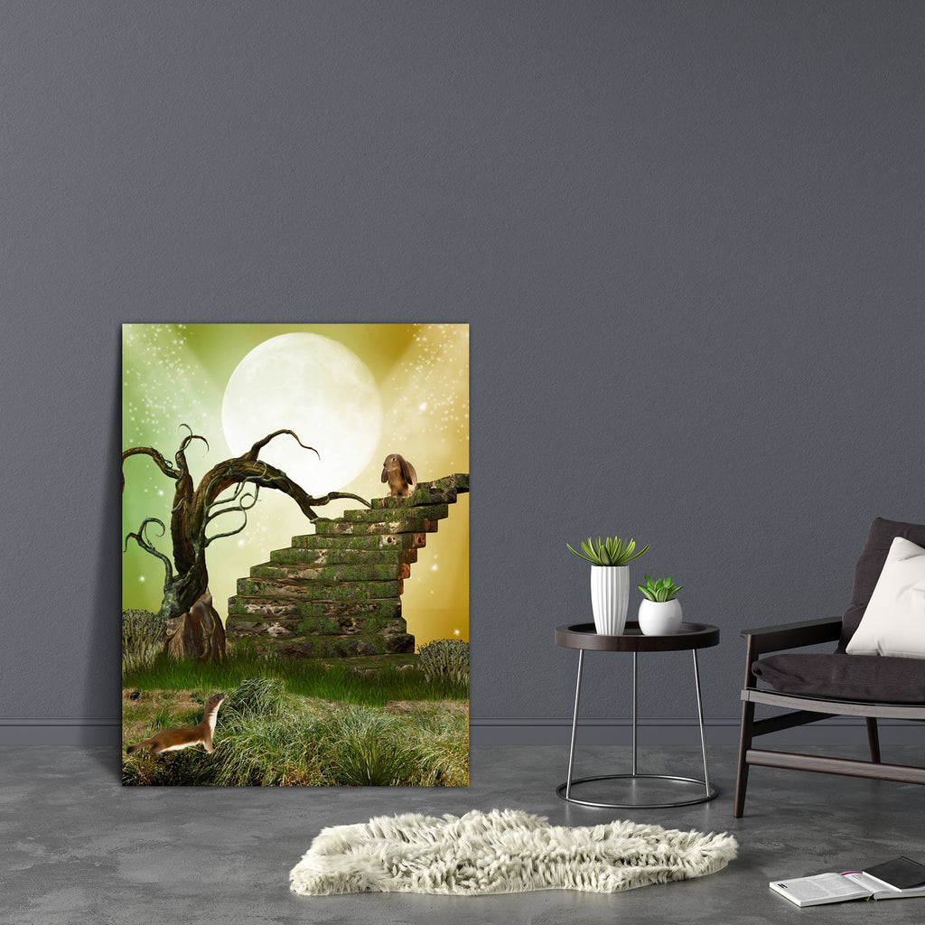 Tree Stairway & Rabbit Canvas Painting Synthetic Frame-Paintings MDF Framing-AFF_FR-IC 5001660 IC 5001660, Animals, Art and Paintings, Baby, Botanical, Children, Digital, Digital Art, Fantasy, Floral, Flowers, Graphic, Kids, Landscapes, Marble and Stone, Nature, Scenic, tree, stairway, rabbit, canvas, painting, synthetic, frame, fairy, landscape, amazing, animal, art, backdrops, background, beautiful, dream, fae, fairytale, fantastic, fire, lamps, legend, magic, manipulation, mist, misty, myth, mythology, o
