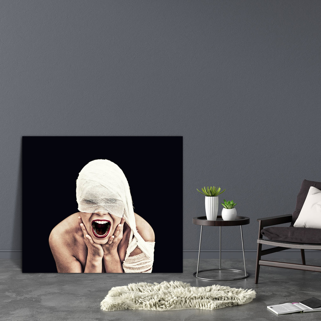 Screaming Woman In Bandage Canvas Painting Synthetic Frame-Paintings MDF Framing-AFF_FR-IC 5001687 IC 5001687, Adult, Black, Black and White, Fantasy, Gothic, People, White, screaming, woman, in, bandage, canvas, painting, synthetic, frame, scream, evil, horror, bizarre, blood, bloody, clothes, cruel, dark, death, demon, devil, disease, dress, expression, eyes, face, fear, female, girl, gloomy, halloween, hell, illness, indoor, lips, mask, mystery, nightmare, pain, person, posing, scary, terrify, twilight, 