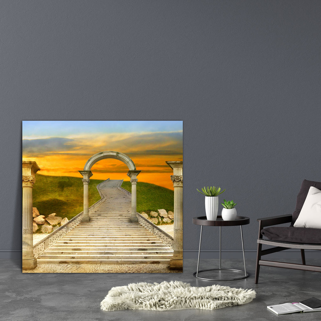 Miraculous Sunset Canvas Painting Synthetic Frame-Paintings MDF Framing-AFF_FR-IC 5001718 IC 5001718, Ancient, Fantasy, Historical, Medieval, Realism, Science Fiction, Sunsets, Surrealism, Vintage, miraculous, sunset, canvas, painting, synthetic, frame, clouds, color, colore, colour, court, fancy, fantastic, fiction, flaming, imagination, magic, magical, romantic, sky, staircase, stairs, upstairs, artzfolio, wall decor for living room, wall frames for living room, frames for living room, wall art, canvas pa