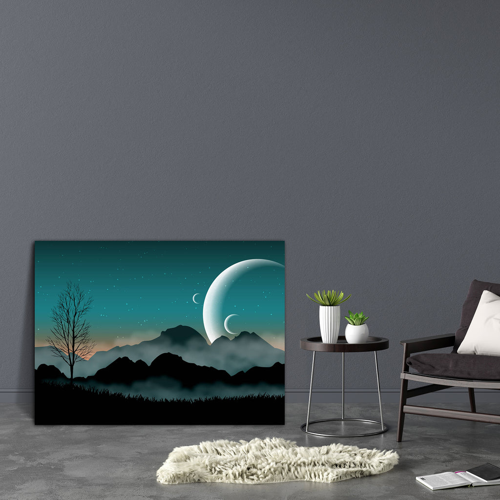 Space Night Sky With Mountains & Close Planets Canvas Painting Synthetic Frame-Paintings MDF Framing-AFF_FR-IC 5001746 IC 5001746, Abstract Expressionism, Abstracts, Astrology, Astronomy, Cosmology, Fantasy, Horoscope, Illustrations, Landscapes, Mountains, Nature, Scenic, Science Fiction, Semi Abstract, Signs, Signs and Symbols, Space, Stars, Sun Signs, Zodiac, night, sky, with, close, planets, canvas, painting, synthetic, frame, cosmic, landscape, starry, abstract, astral, background, blue, clouds, concept