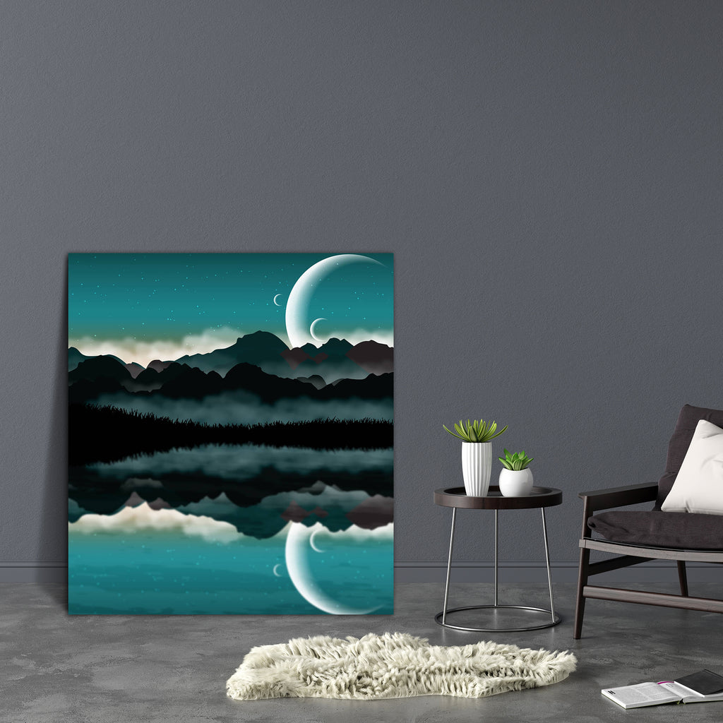 Science Fiction Landscape Canvas Painting Synthetic Frame-Paintings MDF Framing-AFF_FR-IC 5001765 IC 5001765, Abstract Expressionism, Abstracts, Astrology, Astronomy, Black, Black and White, Conceptual, Cosmology, Fantasy, Horoscope, Landscapes, Mountains, Scenic, Science Fiction, Semi Abstract, Signs, Signs and Symbols, Space, Stars, Sun Signs, Zodiac, science, fiction, landscape, canvas, painting, synthetic, frame, abstract, alien, astronomic, background, blue, celestial, constellation, cosmic, cosmos, da