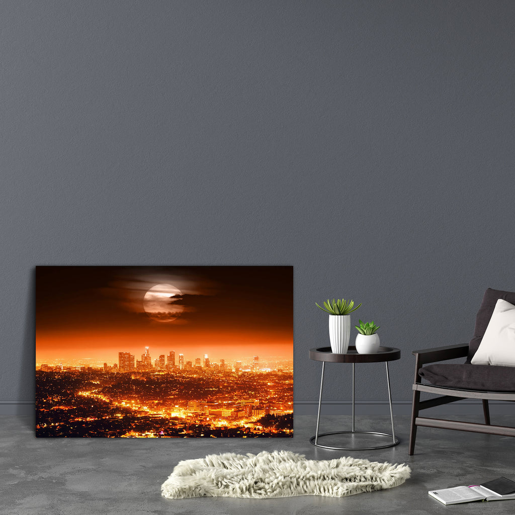 Full Moon Over Los Angeles Skyline At Night, USA Canvas Painting Synthetic Frame-Paintings MDF Framing-AFF_FR-IC 5001769 IC 5001769, American, Black, Black and White, Cinema, Circle, Cities, City Views, Landscapes, Movies, Scenic, Skylines, Television, TV Series, Urban, Wooden, full, moon, over, los, angeles, skyline, at, night, usa, canvas, painting, synthetic, frame, apocalypse, doomsday, apocalyptic, hollywood, city, angel, america, big, buildings, california, cityscape, dark, downtown, dramatic, horizon