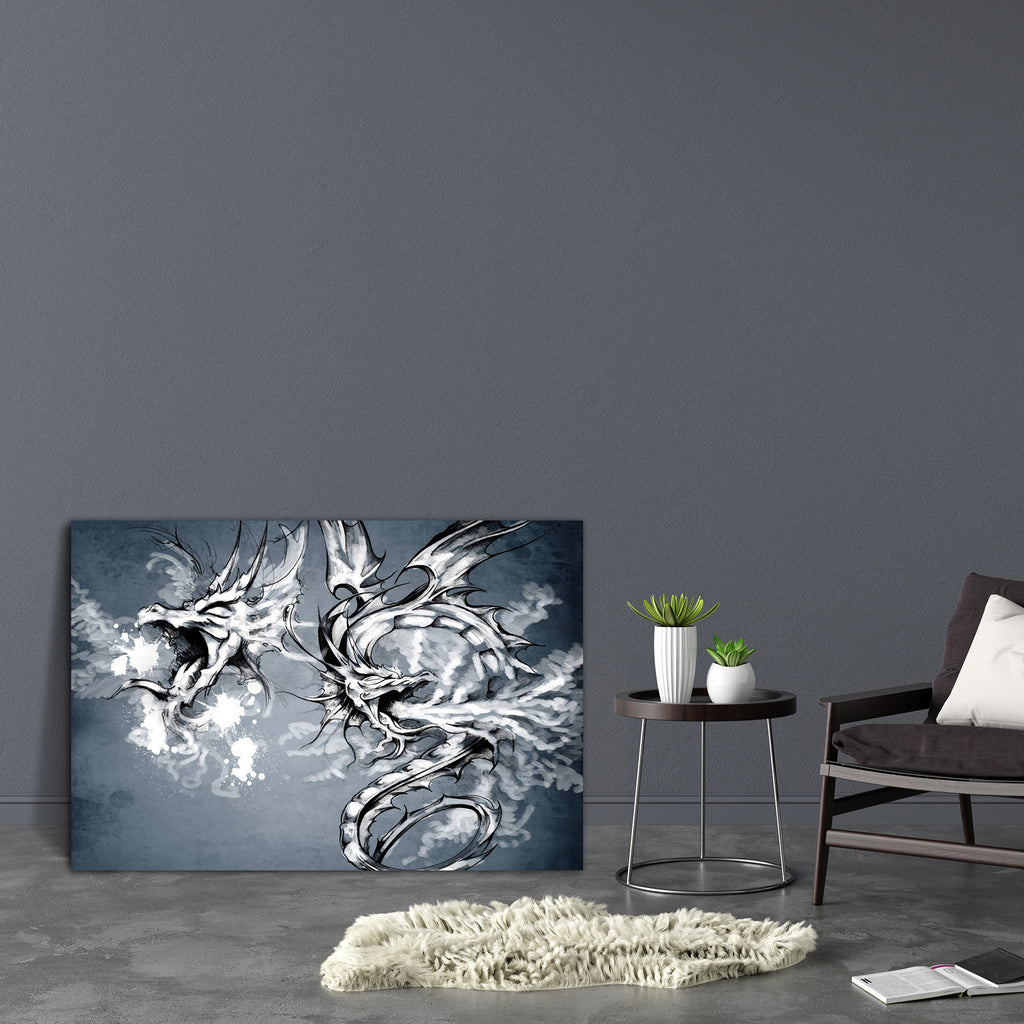 Two Dragons Canvas Painting Synthetic Frame-Paintings MDF Framing-AFF_FR-IC 5001800 IC 5001800, Abstract Expressionism, Abstracts, Ancient, Art and Paintings, Asian, Birds, Black, Black and White, Botanical, Chinese, Culture, Decorative, Digital, Digital Art, Drawing, Ethnic, Fantasy, Floral, Flowers, Graphic, Hearts, Historical, Icons, Illustrations, Japanese, Love, Medieval, Nature, Patterns, Retro, Scenic, Semi Abstract, Signs, Signs and Symbols, Symbols, Traditional, Tribal, Vintage, World Culture, two,