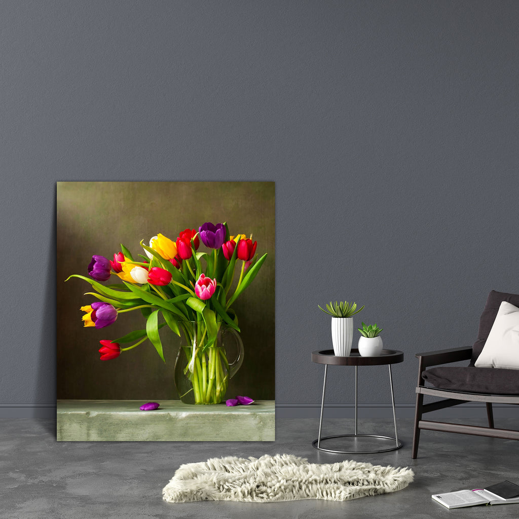 Still Life With Colorful Tulips D1 Canvas Painting Synthetic Frame-Paintings MDF Framing-AFF_FR-IC 5001805 IC 5001805, Black and White, Botanical, Floral, Flowers, Nature, Scenic, Signs, Signs and Symbols, Still Life, White, still, life, with, colorful, tulips, d1, canvas, painting, synthetic, frame, flower, tulip, morte, bouquet, fleur, beautiful, composition, decoration, design, flavor, fragrant, green, nice, pink, plant, purple, red, violet, yellow, artzfolio, wall decor for living room, wall frames for 