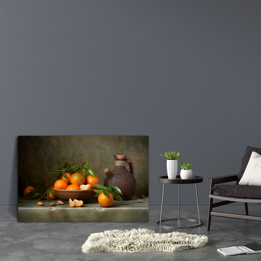 Still Life With Tangerines & Jug Canvas Painting Synthetic Frame-Paintings MDF Framing-AFF_FR-IC 5001815 IC 5001815, Ancient, Art and Paintings, Cuisine, Food, Food and Beverage, Food and Drink, Fruit and Vegetable, Fruits, Historical, Marble and Stone, Medieval, Paintings, Retro, Still Life, Vintage, still, life, with, tangerines, jug, canvas, painting, synthetic, frame, nature, morte, fruit, almonds, antique, art, artistic, beautiful, brown, composition, green, leaves, mandarin, mandarine, old, orange, pi