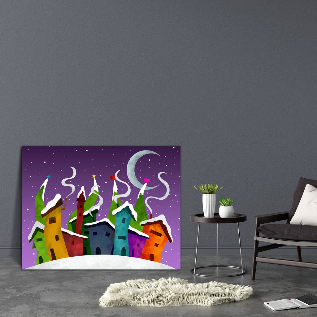 Abstract Houses Canvas Painting Synthetic Frame - Paintings MDF Framing - ArtzFolio.com