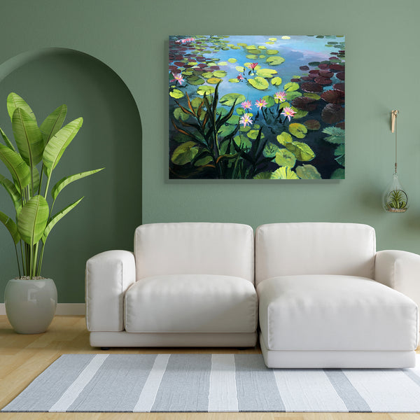 Colorful Pond With Beautiful Lotus Canvas Painting Synthetic Frame-Paintings MDF Framing-AFF_FR-IC 5001836 IC 5001836, Art and Paintings, Botanical, Drawing, Fine Art Reprint, Floral, Flowers, Illustrations, Landscapes, Nature, Paintings, Scenic, Seasons, colorful, pond, with, beautiful, lotus, canvas, painting, for, bedroom, living, room, engineered, wood, frame, oil, landscape, water, lily, artwork, bloom, blooming, blossom, fine, art, float, floating, flora, flower, garden, green, illustration, image, la