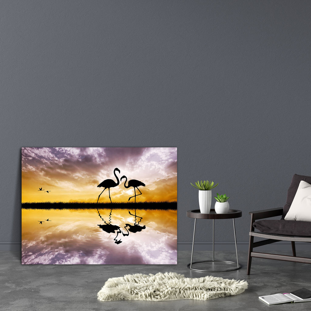 Pink Flamingos In Love Canvas Painting Synthetic Frame-Paintings MDF Framing-AFF_FR-IC 5001885 IC 5001885, Animals, Birds, Illustrations, Landscapes, Love, Nature, Romance, Scenic, Sunrises, Sunsets, Tropical, Wildlife, pink, flamingos, in, canvas, painting, synthetic, frame, animal, background, bird, colorful, couple, flamingo, illustration, lake, outdoor, reflection, scenery, sea, silhouette, sun, sundown, sunrise, sunset, twilight, valentine, s, day, water, wild, artzfolio, wall decor for living room, wa