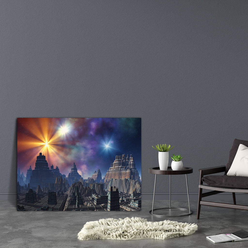 Deserted Alien City Canvas Painting Synthetic Frame-Paintings MDF Framing-AFF_FR-IC 5001968 IC 5001968, Architecture, Astronomy, Cities, City Views, Cosmology, Digital, Digital Art, Fantasy, Graphic, Illustrations, Science Fiction, Space, Stars, deserted, alien, city, canvas, painting, synthetic, frame, science, fiction, abandoned, age, apocalypse, architectural, armageddon, atmosphere, background, catastrophe, cosmos, dark, decay, desert, destroy, empty, forgotten, horizon, illustration, lost, moon, orbit,