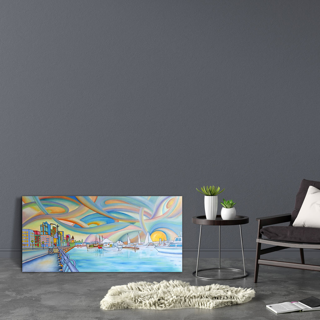 Seattle Waterfront Mt Rainier Washington D1 Canvas Painting Synthetic Frame-Paintings MDF Framing-AFF_FR-IC 5001982 IC 5001982, Abstract Expressionism, Abstracts, Art and Paintings, Cities, City Views, Modern Art, Paintings, Semi Abstract, seattle, waterfront, mt, rainier, washington, d1, canvas, painting, synthetic, frame, abstract, art, blue, bright, buildings, city, colorful, concept, happy, modern, oils, pier, puget, sound, sky, street, sun, unique, water, artzfolio, wall decor for living room, wall fra