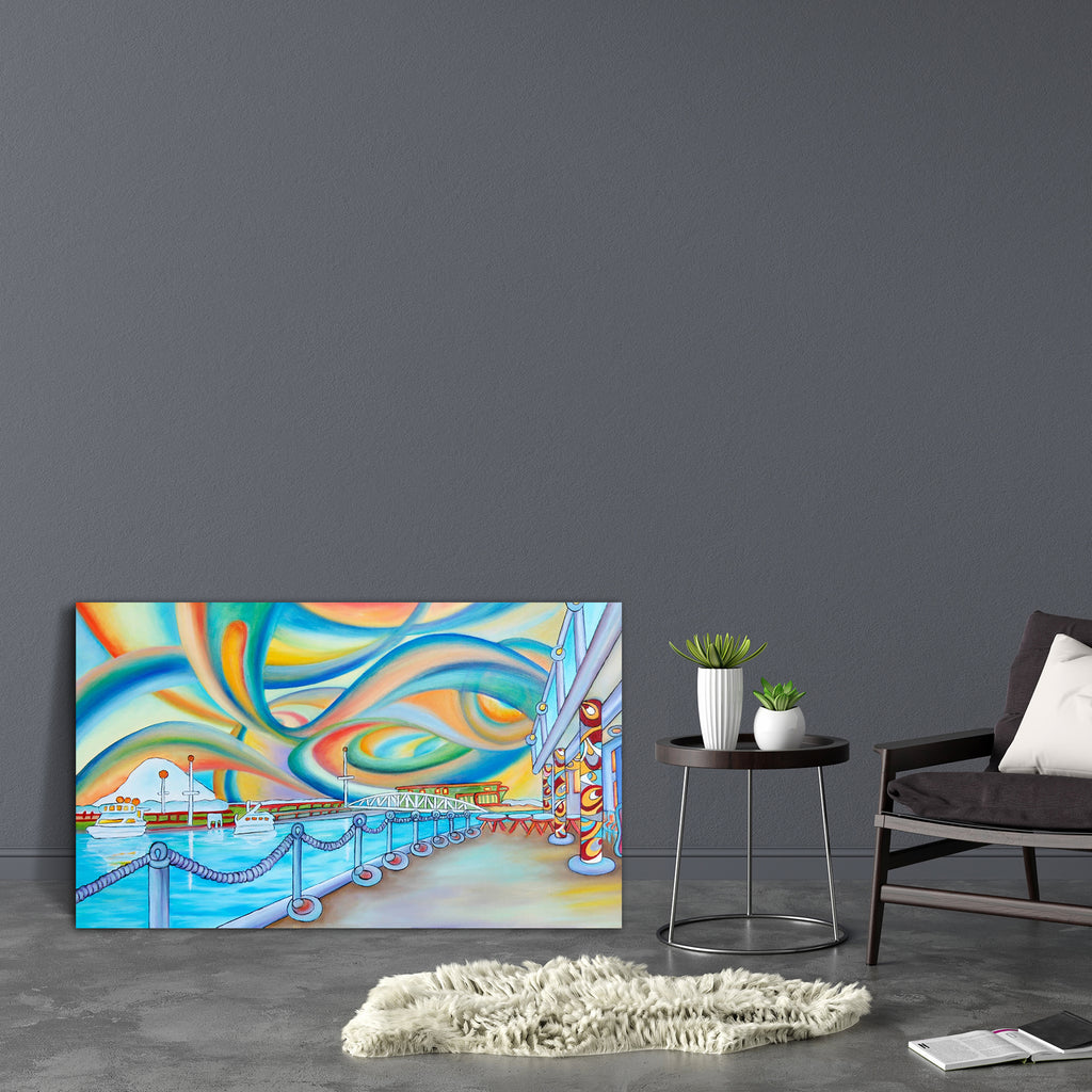 Seattle Waterfront Mt Rainier Washington D2 Canvas Painting Synthetic Frame-Paintings MDF Framing-AFF_FR-IC 5001986 IC 5001986, Abstract Expressionism, Abstracts, Art and Paintings, Cities, City Views, Modern Art, Paintings, Semi Abstract, seattle, waterfront, mt, rainier, washington, d2, canvas, painting, synthetic, frame, abstract, art, blue, bright, buildings, city, colorful, concept, happy, modern, oils, pier, puget, sound, sky, street, sun, unique, water, artzfolio, wall decor for living room, wall fra