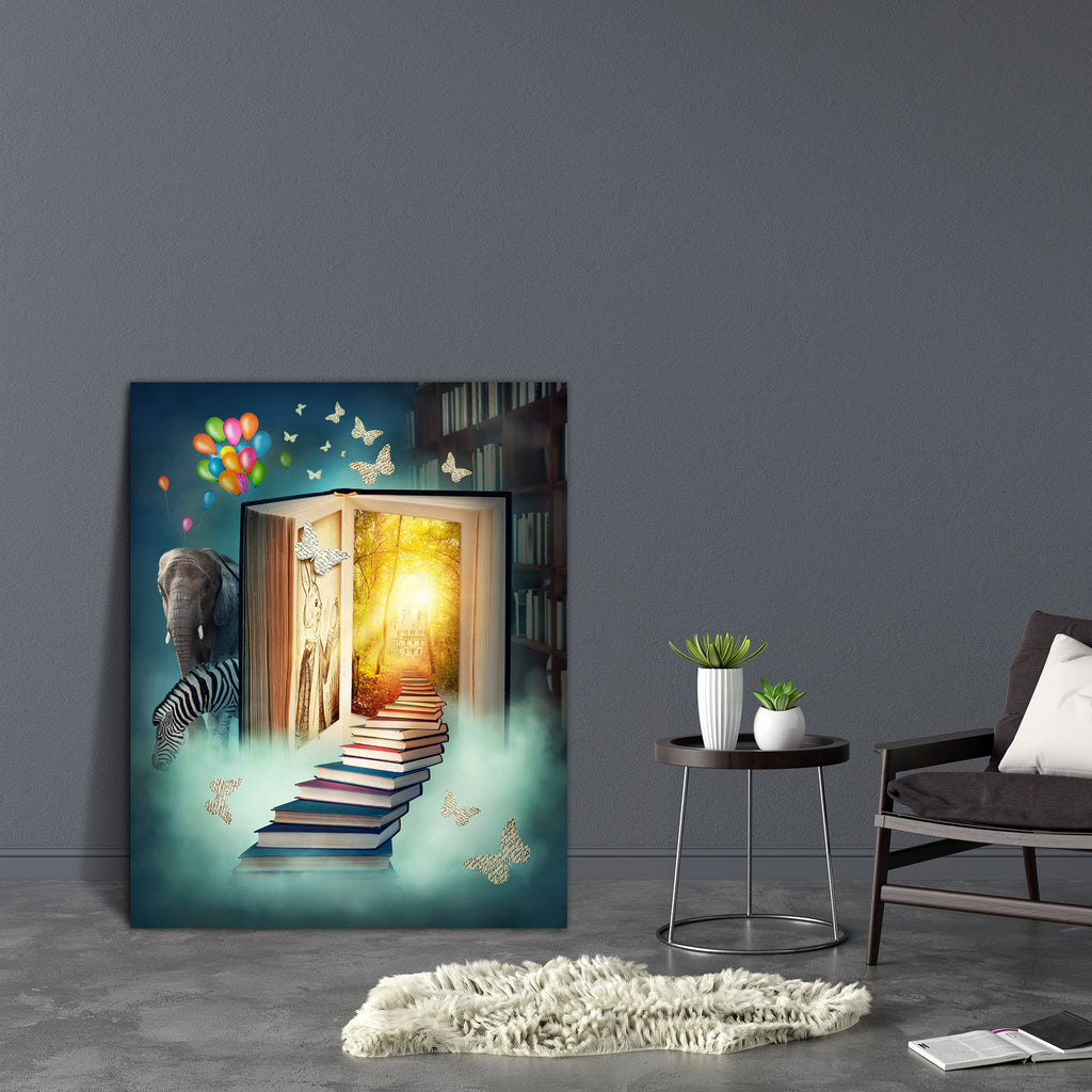 Magic Book Canvas Painting Synthetic Frame-Paintings MDF Framing-AFF_FR-IC 5001996 IC 5001996, Books, Calligraphy, Education, Fantasy, Nature, Scenic, Schools, Science Fiction, Signs and Symbols, Symbols, Universities, magic, book, canvas, painting, synthetic, frame, open, library, literature, story, reading, magical, stories, children, dream, land, mystical, lamp, read, libro, fairy, balloon, butterfly, child, childhood, cloud, colorful, concept, dark, elephant, environmental, girl, green, growth, informat
