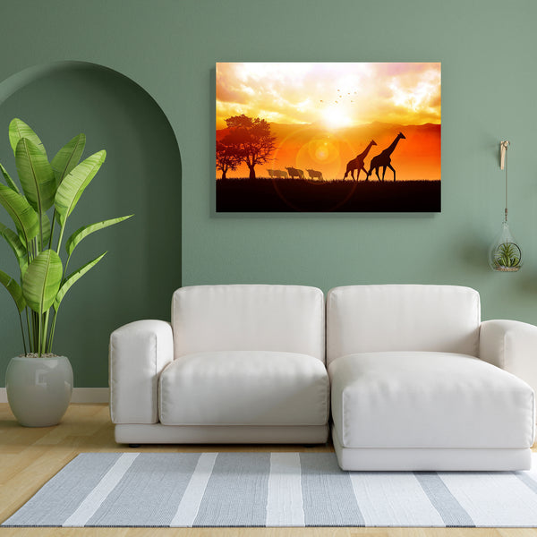 African Wildlife Canvas Painting Synthetic Frame-Paintings MDF Framing-AFF_FR-IC 5002002 IC 5002002, African, Animals, Art and Paintings, Illustrations, Landscapes, Mountains, Nature, Scenic, Sunrises, Wildlife, canvas, painting, for, bedroom, living, room, engineered, wood, frame, africa, animal, art, beautiful, dusk, freedom, giraffe, grass, grassland, hills, horizon, illustration, land, landscape, life, mammal, meadow, morning, mountain, park, pasture, peace, peaceful, plant, rise, safari, savannah, scen