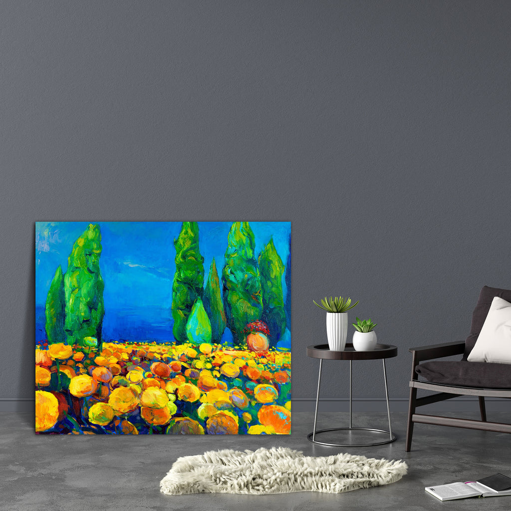 Green Trees & Yellow Flowers Canvas Painting Synthetic Frame-Paintings MDF Framing-AFF_FR-IC 5002025 IC 5002025, Abstract Expressionism, Abstracts, Art and Paintings, Black and White, Botanical, Countries, Decorative, Drawing, Floral, Flowers, Illustrations, Impressionism, Landscapes, Modern Art, Mountains, Nature, Paintings, Patterns, Scenic, Semi Abstract, Signs, Signs and Symbols, White, green, trees, yellow, canvas, painting, synthetic, frame, oil, abstract, acrylic, art, artist, artistic, background, b