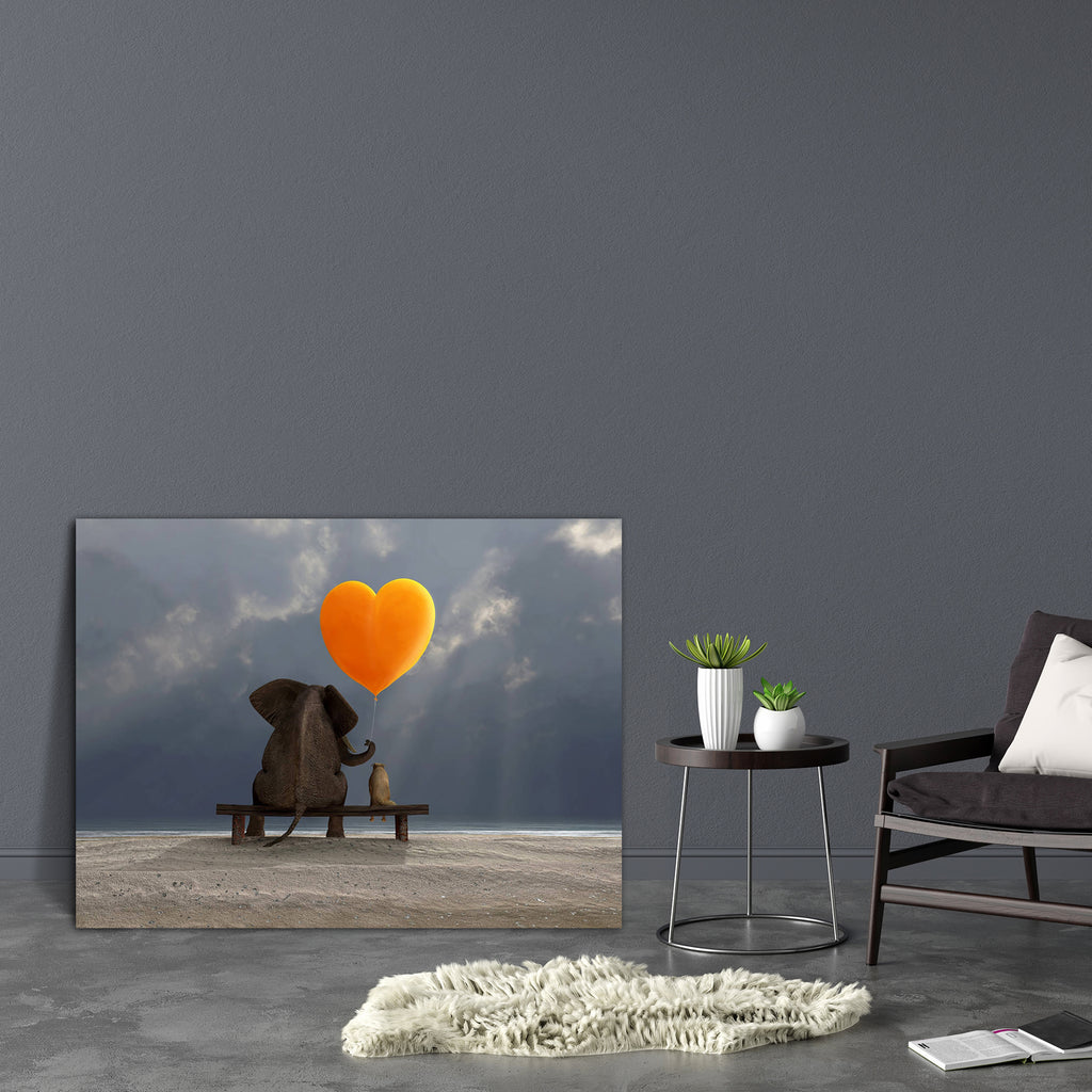 Elephant & Dog D3 Canvas Painting Synthetic Frame-Paintings MDF Framing-AFF_FR-IC 5002029 IC 5002029, Animals, Art and Paintings, Automobiles, Friends, Hearts, Holidays, Love, Nature, Romance, Scenic, Seasons, Transportation, Travel, Vehicles, elephant, dog, d3, canvas, painting, synthetic, frame, different, difference, big, and, small, balloon, balloons, heart, elephants, mood, back, beach, bench, care, clouds, contemplation, couple, dating, day, grey, happy, help, holiday, looking, ocean, optimist, orange