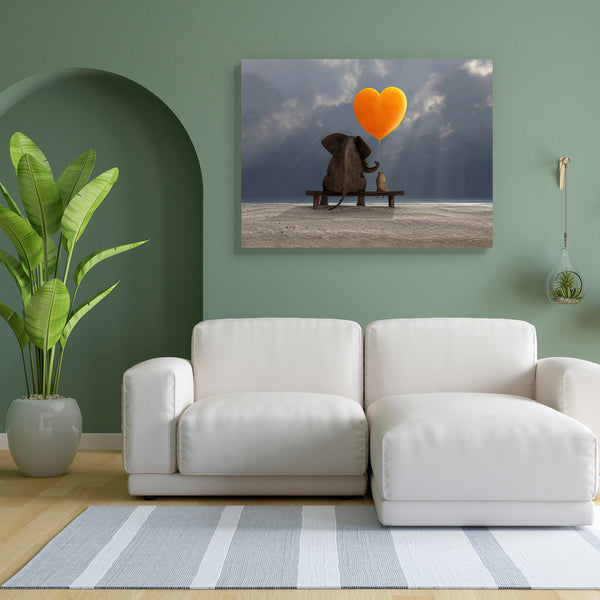 Elephant & Dog D3 Canvas Painting Synthetic Frame-Paintings MDF Framing-AFF_FR-IC 5002029 IC 5002029, Animals, Art and Paintings, Automobiles, Friends, Hearts, Holidays, Love, Nature, Romance, Scenic, Seasons, Transportation, Travel, Vehicles, elephant, dog, d3, canvas, painting, for, bedroom, living, room, engineered, wood, frame, different, difference, big, and, small, balloon, balloons, heart, elephants, mood, back, beach, bench, care, clouds, contemplation, couple, dating, day, grey, happy, help, holida