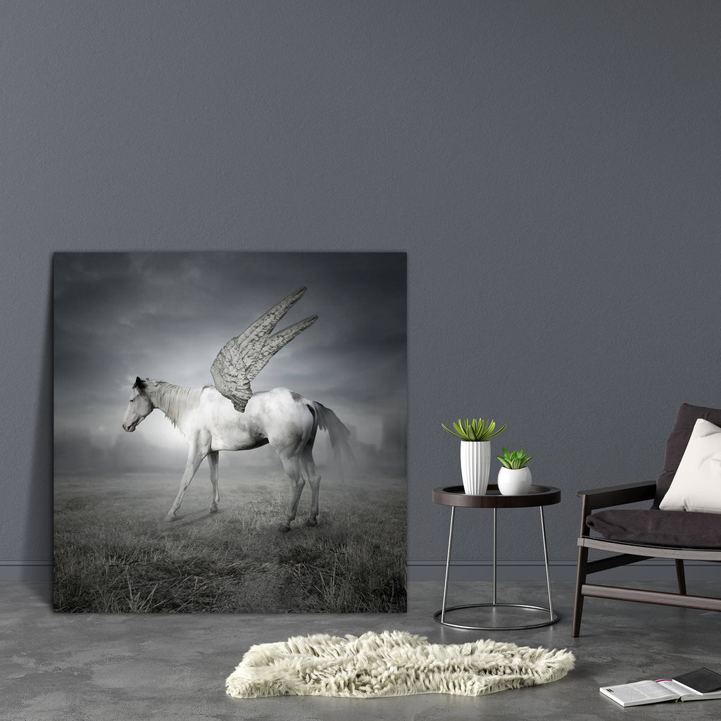 White Horse With Wings Canvas Painting Synthetic Frame-Paintings MDF Framing-AFF_FR-IC 5002030 IC 5002030, Animals, Art and Paintings, Black and White, Cities, City Views, Collages, Fantasy, Inspirational, Motivation, Motivational, White, horse, with, wings, canvas, painting, synthetic, frame, animal, art, artistic, background, beautiful, city, cloud, cloudy, collage, creativity, elegance, elegant, fable, fairy, field, free, grass, imagination, imaginative, imagine, inspiration, legend, legendary, mammal, m