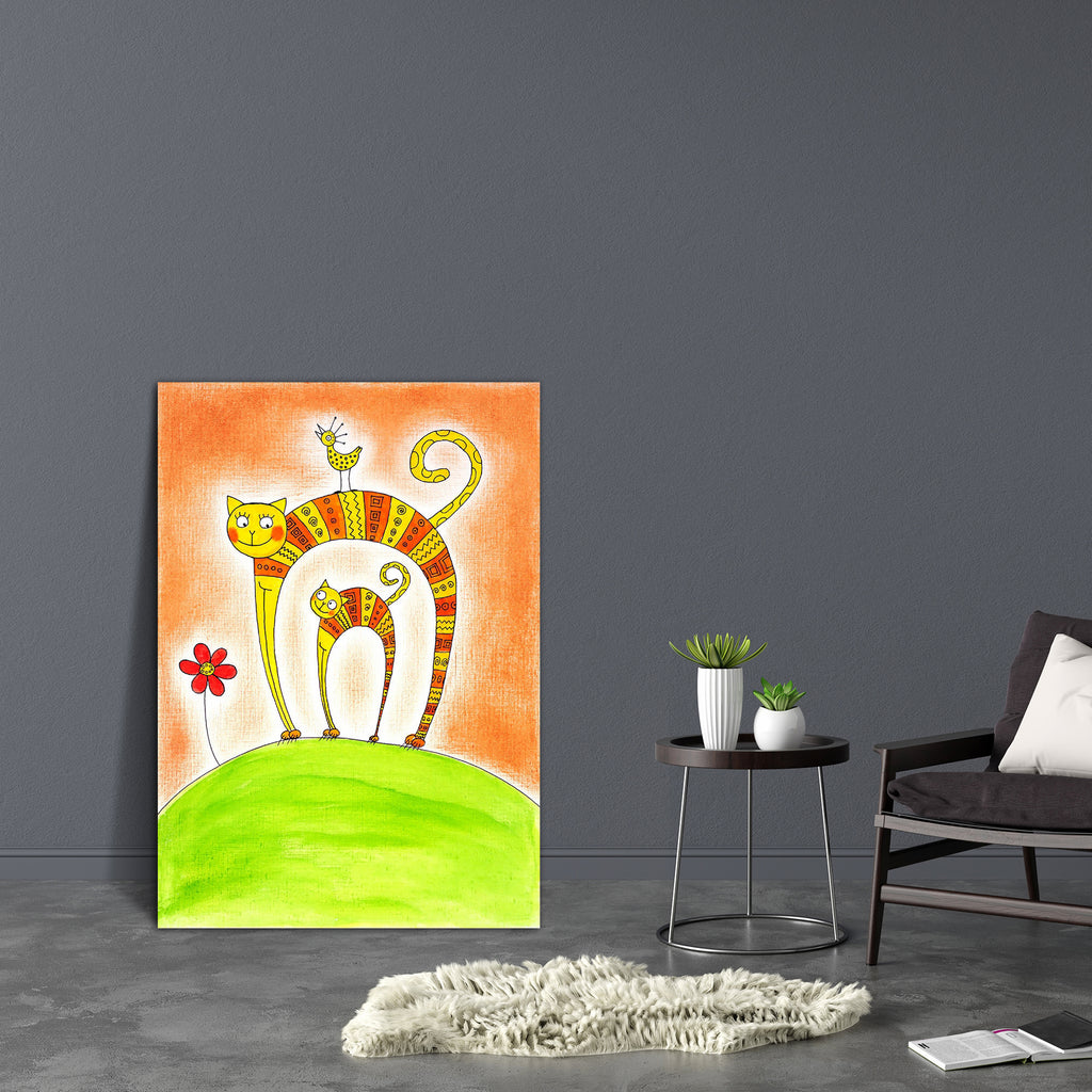 Cat & Kitten Canvas Painting Synthetic Frame-Paintings MDF Framing-AFF_FR-IC 5002109 IC 5002109, Animals, Animated Cartoons, Art and Paintings, Baby, Birds, Black, Black and White, Caricature, Cartoons, Children, Comedy, Digital, Digital Art, Drawing, Family, Graphic, Hand Drawn, Humor, Humour, Illustrations, Kids, Paintings, Pets, Signs, Signs and Symbols, Watercolour, cat, kitten, canvas, painting, synthetic, frame, animal, art, artwork, bird, brown, caricatures, cartoon, cats, character, characters, chee
