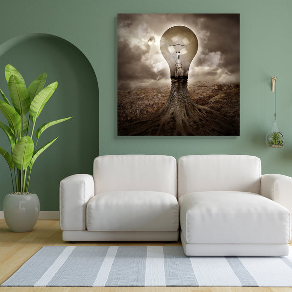 A Light Bulb Is Growing As A Tree Canvas Painting Synthetic Frame-Paintings MDF Framing-AFF_FR-IC 5002161 IC 5002161, Art and Paintings, Cities, City Views, Conceptual, Futurism, Inspirational, Motivation, Motivational, Nature, Scenic, Signs and Symbols, Symbols, a, light, bulb, is, growing, as, tree, canvas, painting, for, bedroom, living, room, engineered, wood, frame, roots, time, innovation, natural, concept, conservation, consumption, creative, ecology, electric, electricity, energy, environment, futur