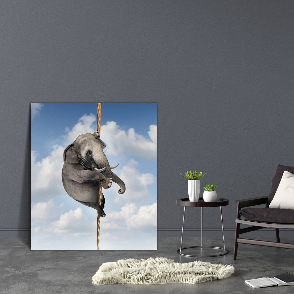 Elephant's Determination Canvas Painting Synthetic Frame-Paintings MDF Framing-AFF_FR-IC 5002163 IC 5002163, Business, Dance, Music and Dance, Signs and Symbols, Symbols, elephant's, determination, canvas, painting, synthetic, frame, elephant, trust, innovation, wisdom, courage, expertise, reliability, answers, balance, balancing, act, blue, sky, challenge, climb, climbing, complexity, creativity, danger, dangerous, determined, direction, driven, escape, financial, risk, goals, going, up, guidance, heavy, h