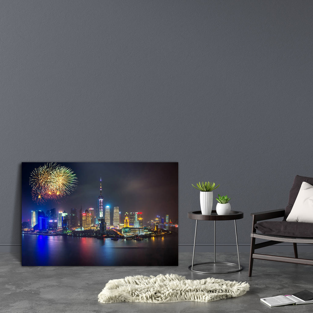 Night View At Shanghai China, Huangpu River & Bund Canvas Painting Synthetic Frame-Paintings MDF Framing-AFF_FR-IC 5002241 IC 5002241, Abstract Expressionism, Abstracts, Architecture, Asian, Automobiles, Business, Chinese, Cities, City Views, Holidays, Landmarks, Modern Art, Places, Semi Abstract, Skylines, Transportation, Travel, Urban, Vehicles, night, view, at, shanghai, china, huangpu, river, bund, canvas, painting, synthetic, frame, abstract, asia, attraction, background, beautiful, blue, building, cen