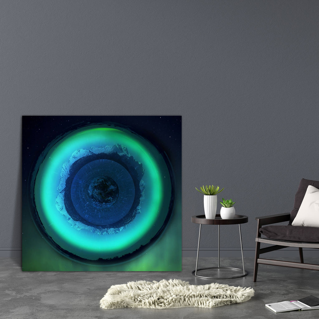 Little Planet With Alaskan Mountains, Water & Earth Canvas Painting Synthetic Frame-Paintings MDF Framing-AFF_FR-IC 5002263 IC 5002263, Art and Paintings, Astronomy, Circle, Cosmology, Mountains, Space, little, planet, with, alaskan, water, earth, canvas, painting, synthetic, frame, alaska, art, artistic, aurora, borealis, blue, glow, green, light, northern, lights, ocean, photo, manipulation, round, sea, world, artzfolio, wall decor for living room, wall frames for living room, frames for living room, wall