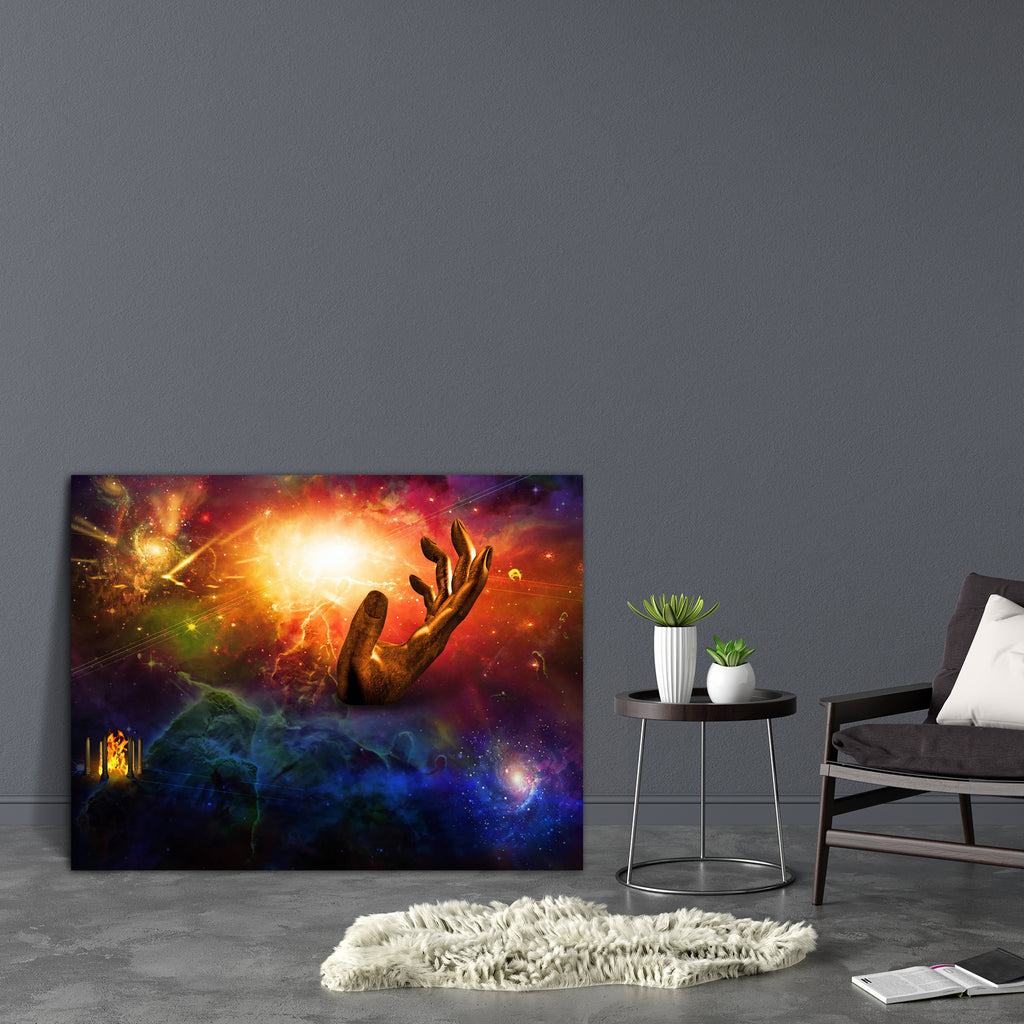 Temple Of Fire Hand Of Time Canvas Painting Synthetic Frame-Paintings MDF Framing-AFF_FR-IC 5002283 IC 5002283, Abstract Expressionism, Abstracts, Astronomy, Cosmology, Fantasy, Illustrations, Nature, Religion, Religious, Scenic, Science Fiction, Semi Abstract, Space, Stars, temple, of, fire, hand, time, canvas, painting, synthetic, frame, abstract, alien, background, bang, beautiful, big, blue, burning, clock, concept, copy, cosmic, cosmos, dark, deep, dust, environment, eternal, fiction, field, flame, fre