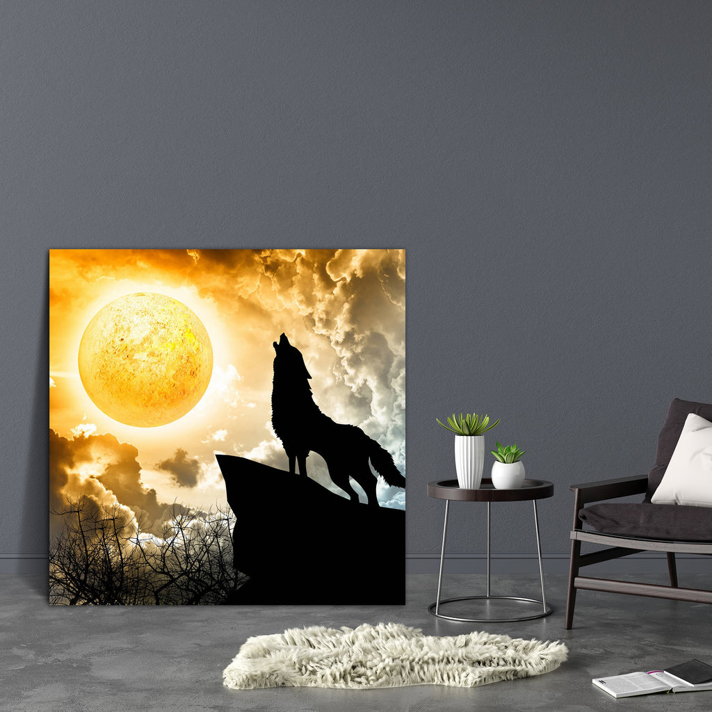 Wolf Howling To The Full Moon D1 Canvas Painting Synthetic Frame-Paintings MDF Framing-AFF_FR-IC 5002294 IC 5002294, Animals, Black, Black and White, Space, White, Wildlife, wolf, howling, to, the, full, moon, d1, canvas, painting, synthetic, frame, silhouette, wolves, animal, background, canine, concept, copyspace, howl, mammal, night, sky, solitary, wilderness, artzfolio, wall decor for living room, wall frames for living room, frames for living room, wall art, canvas painting, wall frame, scenery, pantin