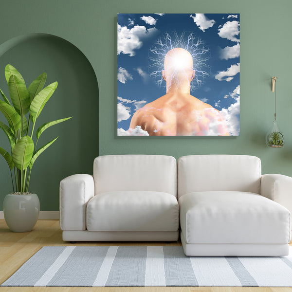 Man With Head In Clouds Canvas Painting Synthetic Frame-Paintings MDF Framing-AFF_FR-IC 5002346 IC 5002346, Abstract Expressionism, Abstracts, Art and Paintings, Black and White, Conceptual, Illustrations, Inspirational, Memories, Motivation, Motivational, Nature, People, Scenic, Semi Abstract, Signs and Symbols, Space, Symbols, White, man, with, head, in, clouds, canvas, painting, for, bedroom, living, room, engineered, wood, frame, abstract, air, aspirations, background, beautiful, beauty, blue, brain, cl