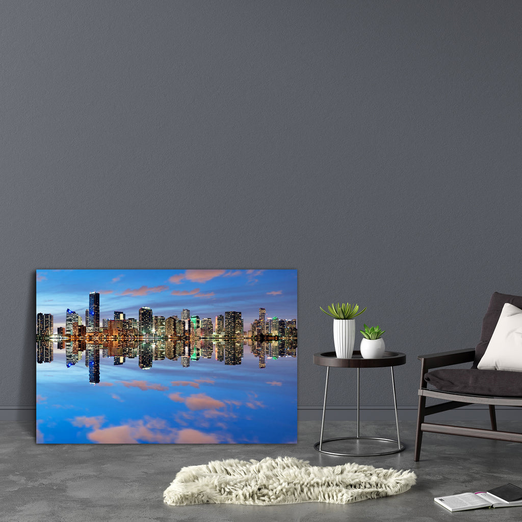 Miami Skyline Seen From Key Biscayne At Dusk, USA Canvas Painting Synthetic Frame-Paintings MDF Framing-AFF_FR-IC 5002359 IC 5002359, American, Cities, City Views, God Ram, Hinduism, Panorama, Skylines, Urban, miami, skyline, seen, from, key, biscayne, at, dusk, usa, canvas, painting, synthetic, frame, bay, brickell, buildings, city, dark, downtown, florida, lights, metropolitan, night, reflection, scene, skyscrapers, artzfolio, wall decor for living room, wall frames for living room, frames for living room