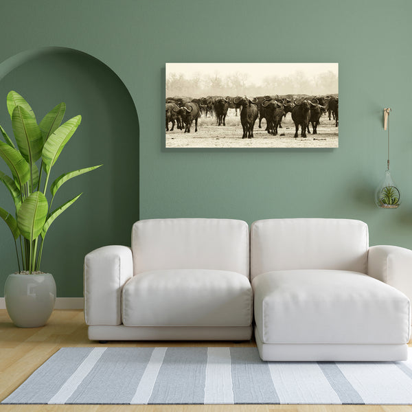 African Buffalo Herd Canvas Painting Synthetic Frame-Paintings MDF Framing-AFF_FR-IC 5002417 IC 5002417, African, Animals, Black and White, Nature, Scenic, Sports, White, Wildlife, buffalo, herd, canvas, painting, for, bedroom, living, room, engineered, wood, frame, africa, animal, black, and, conservation, facing, game, large, looking, mammal, monochrome, national, park, reserve, safari, savanna, vacation, wild, zambia, artzfolio, wall decor for living room, wall frames for living room, frames for living r