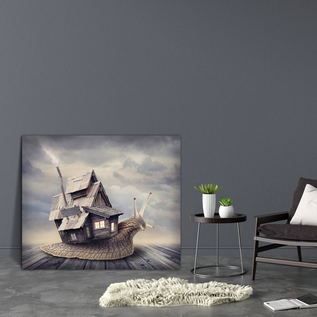 Snail With A Shell House Canvas Painting Synthetic Frame-Paintings MDF Framing-AFF_FR-IC 5002468 IC 5002468, Animals, Comedy, Fantasy, Humor, Humour, Signs and Symbols, Symbols, snail, with, a, shell, house, canvas, painting, synthetic, frame, home, funny, imagination, snails, camping, move, moving, sweet, animal, built, closeup, concept, cottage, crawling, ideas, lonely, metaphor, mollusk, outdoor, sky, slow, symbol, tale, vacation, window, artzfolio, wall decor for living room, wall frames for living room