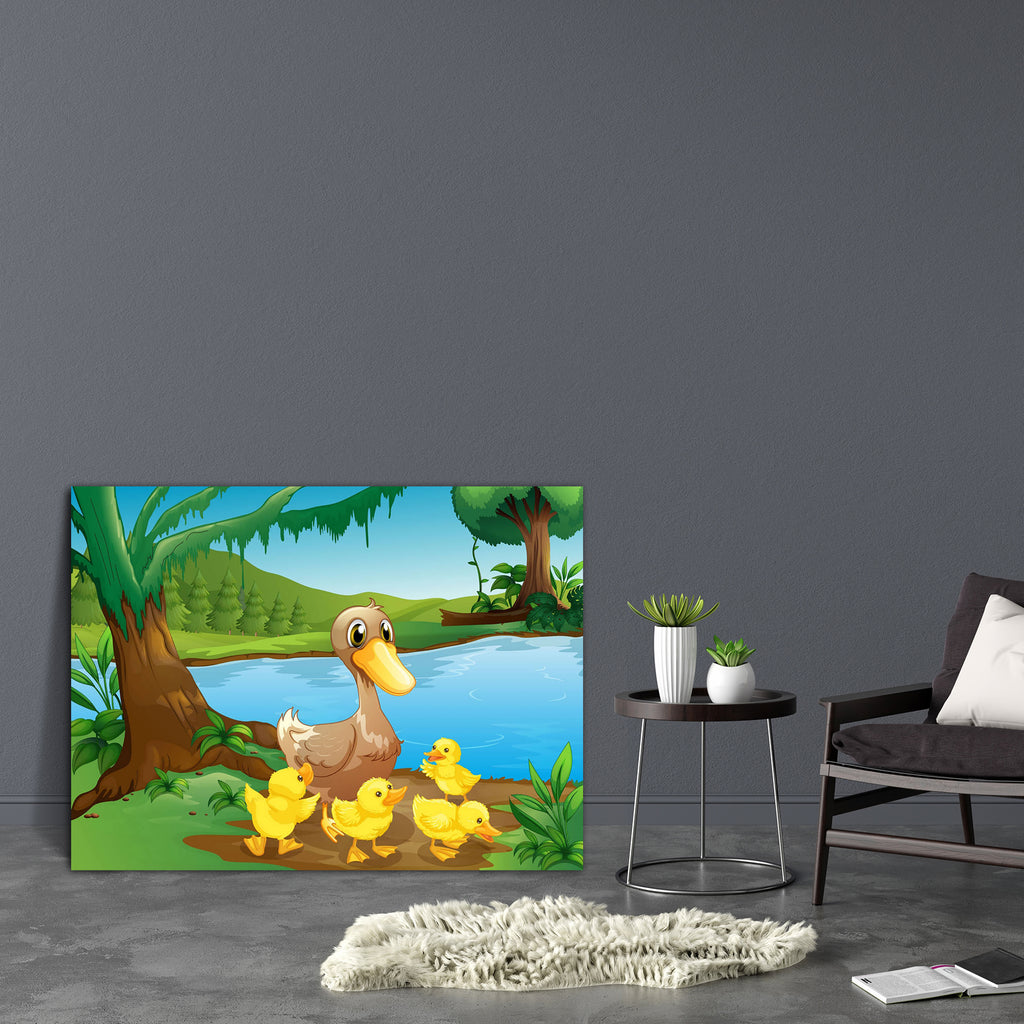 Mother Duck With Her Ducklings Canvas Painting Synthetic Frame-Paintings MDF Framing-AFF_FR-IC 5002470 IC 5002470, Animals, Baby, Birds, Children, Digital, Digital Art, Drawing, Graphic, Illustrations, Kids, Mountains, Nature, Pets, Scenic, Wooden, mother, duck, with, her, ducklings, canvas, painting, synthetic, frame, pond, ducks, duckling, jungle, aqua, aquatic, babies, bird, blue, branches, brown, bushes, deep, forest, gift, grass, green, group, hills, hungry, illustration, image, lake, leaves, many, nat
