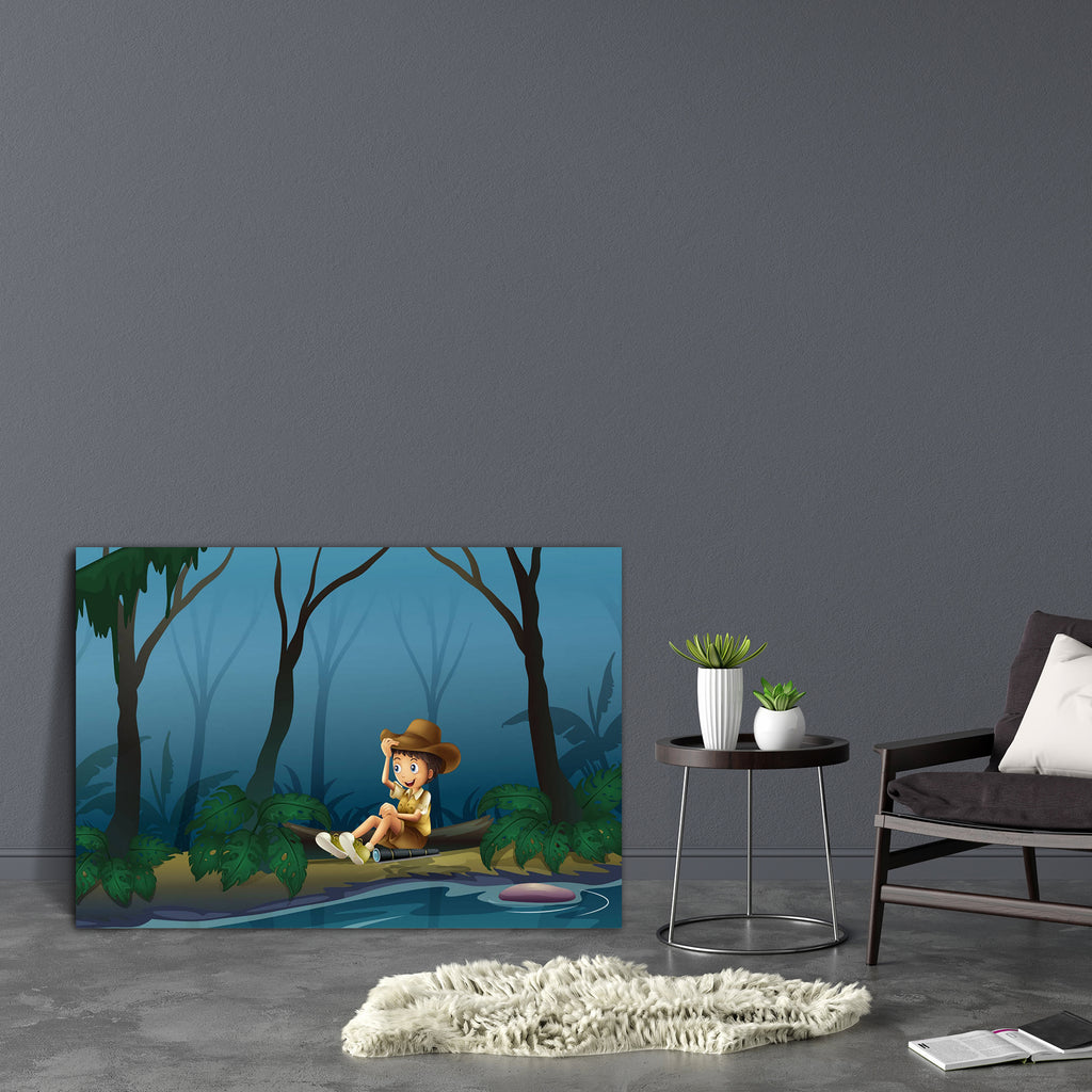 Male Near River Canvas Painting Synthetic Frame-Paintings MDF Framing-AFF_FR-IC 5002471 IC 5002471, Digital, Digital Art, Drawing, Graphic, Illustrations, Wooden, male, near, river, canvas, painting, synthetic, frame, boy, boyscout, branches, brown, exploration, explore, explorer, flashlight, forest, gentleman, gloom, gloomy, grass, green, ground, hat, human, illustration, image, jungle, lake, leaves, log, man, outdoor, person, plants, pond, reflect, reflection, relax, relaxing, rest, resting, riverbank, ri