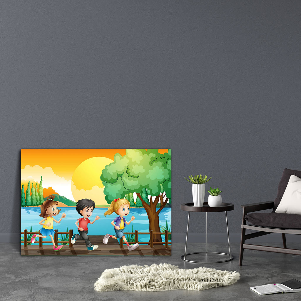 Kids Running At The Port Canvas Painting Synthetic Frame-Paintings MDF Framing-AFF_FR-IC 5002472 IC 5002472, Baby, Children, Digital, Digital Art, Drawing, Graphic, Illustrations, Kids, People, Sunrises, Sunsets, Wooden, running, at, the, port, canvas, painting, synthetic, frame, boy, bridge, female, fence, gentleman, girls, grass, green, humans, illustration, image, jog, jogging, ladies, lake, leaves, little, male, man, ocean, outdoor, plants, play, playful, playing, river, riverbank, riverside, run, sea, 