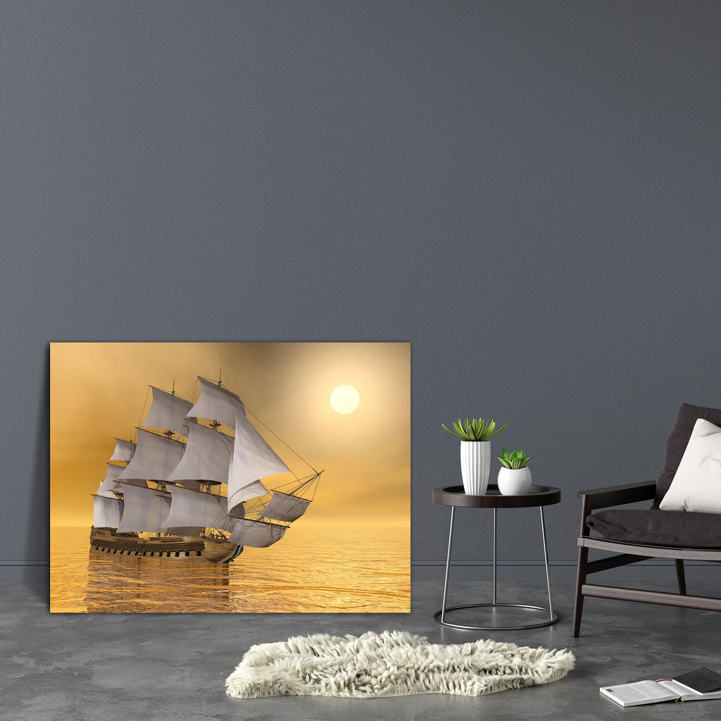 Old Merchant Ship Floating On Quiet Water Sunset Canvas Painting Synthetic Frame-Paintings MDF Framing-AFF_FR-IC 5002502 IC 5002502, Ancient, Automobiles, Boats, Fantasy, Historical, Illustrations, Medieval, Nautical, Retro, Sports, Sunrises, Sunsets, Transportation, Travel, Vehicles, Vintage, old, merchant, ship, floating, on, quiet, water, sunset, canvas, painting, synthetic, frame, pirate, sailing, galleon, adventure, antique, background, battleship, boat, classic, clouds, cruise, dawn, day, dusk, frigat