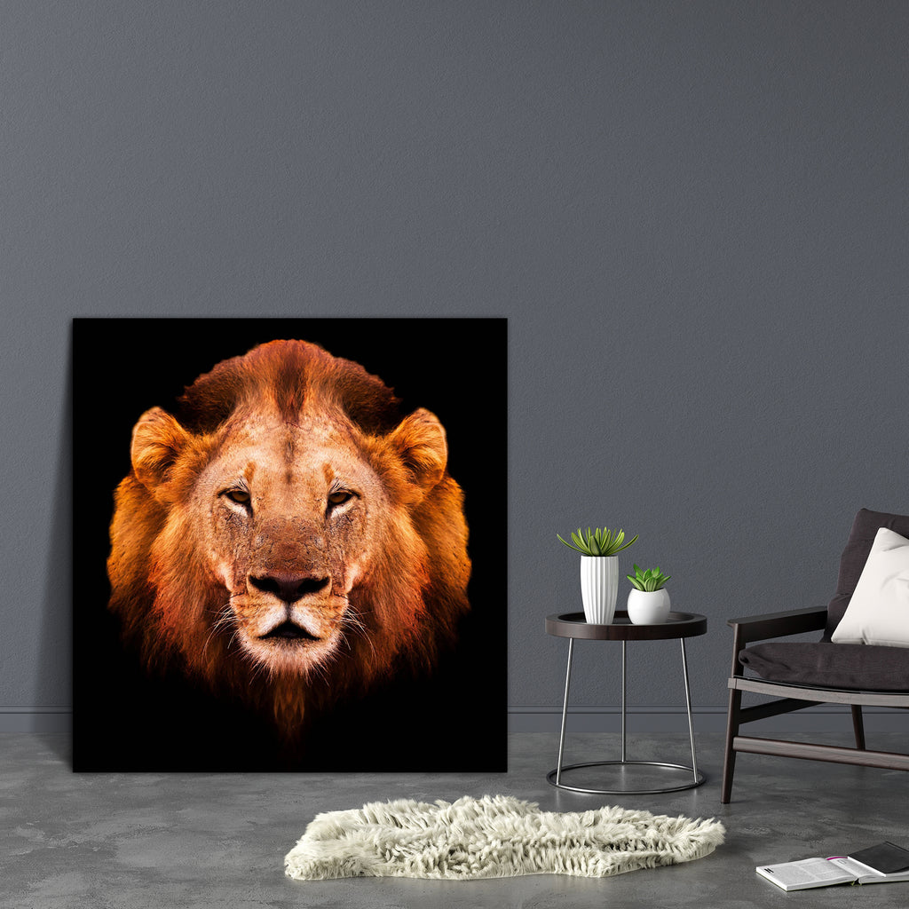 African Male Lion Canvas Painting Synthetic Frame - Paintings MDF Framing - ArtzFolio.com