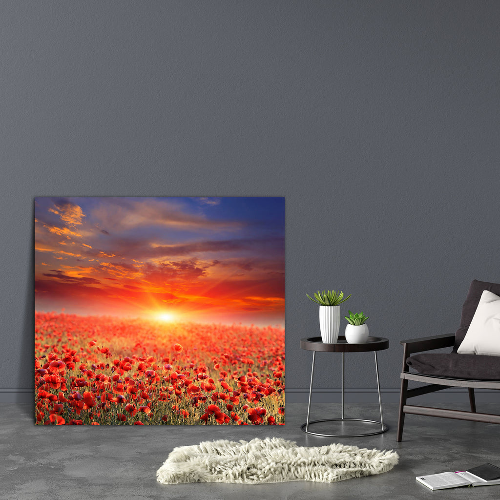 Sunset Over Poppy Field Canvas Painting Synthetic Frame-Paintings MDF Framing-AFF_FR-IC 5002559 IC 5002559, Botanical, Culture, Ethnic, Floral, Flowers, Landscapes, Nature, Rural, Scenic, Seasons, Sunrises, Sunsets, Traditional, Tribal, World Culture, sunset, over, poppy, field, canvas, painting, synthetic, frame, agriculture, background, beauty, blossom, blue, cloud, colorful, countryside, dawn, dream, dusk, evening, flower, grass, green, horizon, land, landscape, light, meadow, outdoor, outside, park, pas