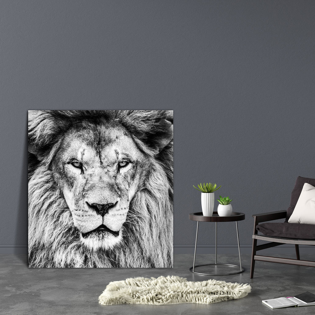 African Lion Canvas Painting Synthetic Frame-Paintings MDF Framing-AFF_FR-IC 5002563 IC 5002563, African, Animals, Black, Black and White, Individuals, Nature, Portraits, Scenic, Space, White, lion, canvas, painting, synthetic, frame, africa, animal, beautiful, and, carnivore, cat, close, up, closeup, copy, creature, danger, dangerous, endangered, environment, exotic, face, fur, furry, grass, habitat, hair, head, horizontal, hunter, image, king, large, leo, looking, majestic, male, mammal, mane, natural, pa
