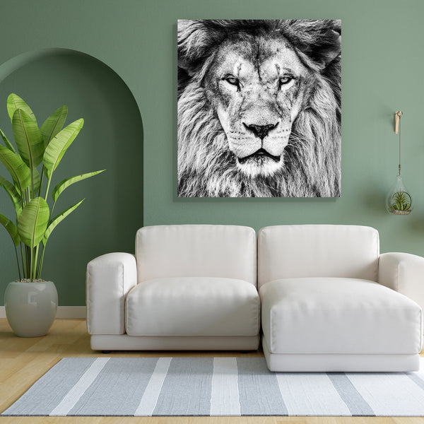 African Lion Canvas Painting Synthetic Frame-Paintings MDF Framing-AFF_FR-IC 5002563 IC 5002563, African, Animals, Black, Black and White, Individuals, Nature, Portraits, Scenic, Space, White, lion, canvas, painting, for, bedroom, living, room, engineered, wood, frame, africa, animal, beautiful, and, carnivore, cat, close, up, closeup, copy, creature, danger, dangerous, endangered, environment, exotic, face, fur, furry, grass, habitat, hair, head, horizontal, hunter, image, king, large, leo, looking, majest