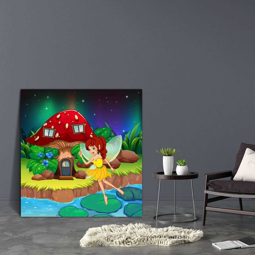 Fairy Near The Red Mushroom House Canvas Painting Synthetic Frame-Paintings MDF Framing-AFF_FR-IC 5002572 IC 5002572, Botanical, Culture, Digital, Digital Art, Drawing, Ethnic, Floral, Flowers, Graphic, Illustrations, Marble and Stone, Nature, Stars, Traditional, Tribal, World Culture, fairy, near, the, red, mushroom, house, canvas, painting, synthetic, frame, beautiful, belief, constellations, evening, female, float, floating, girl, green, heaven, human, illustration, image, lady, lake, leaves, magic, magi