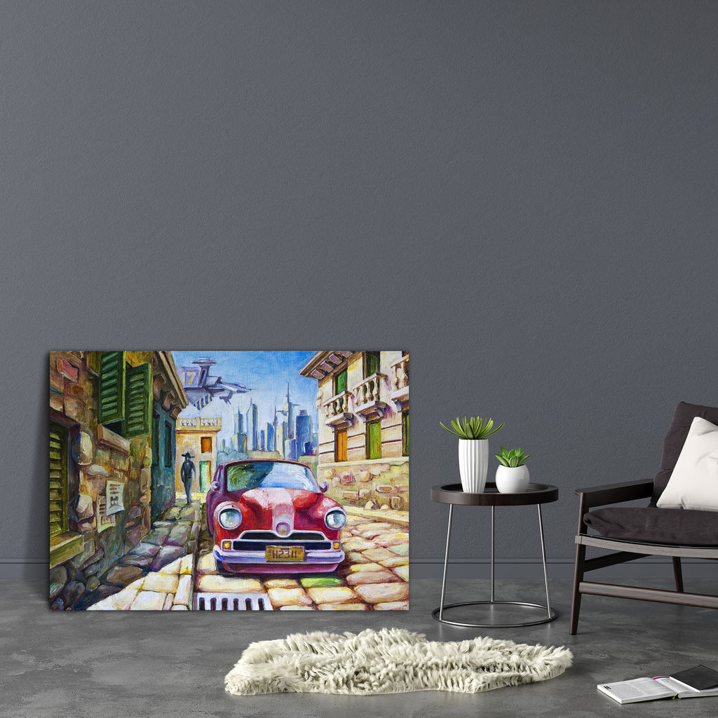 Old Red Car Is Standing At The Sunny Street Canvas Painting Synthetic Frame-Paintings MDF Framing-AFF_FR-IC 5002644 IC 5002644, American, Ancient, Architecture, Art and Paintings, Automobiles, Cars, Cities, City Views, Culture, Ethnic, Fantasy, Futurism, Historical, Illustrations, Marble and Stone, Medieval, Paintings, Retro, Sports, Traditional, Transportation, Travel, Tribal, Urban, Vehicles, Vintage, World Culture, old, red, car, is, standing, at, the, sunny, street, canvas, painting, synthetic, frame, o