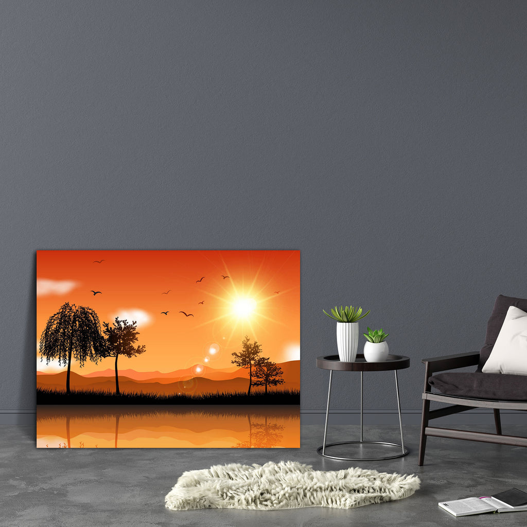 Sunny Landscape Scene Canvas Painting Synthetic Frame-Paintings MDF Framing-AFF_FR-IC 5002678 IC 5002678, Birds, Botanical, Floral, Flowers, Illustrations, Landscapes, Nature, Scenic, Sunsets, sunny, landscape, scene, canvas, painting, synthetic, frame, background, bird, clouds, field, grass, illustration, lake, meadow, shine, sky, sun, sunset, tree, weeds, artzfolio, wall decor for living room, wall frames for living room, frames for living room, wall art, canvas painting, wall frame, scenery, panting, pai
