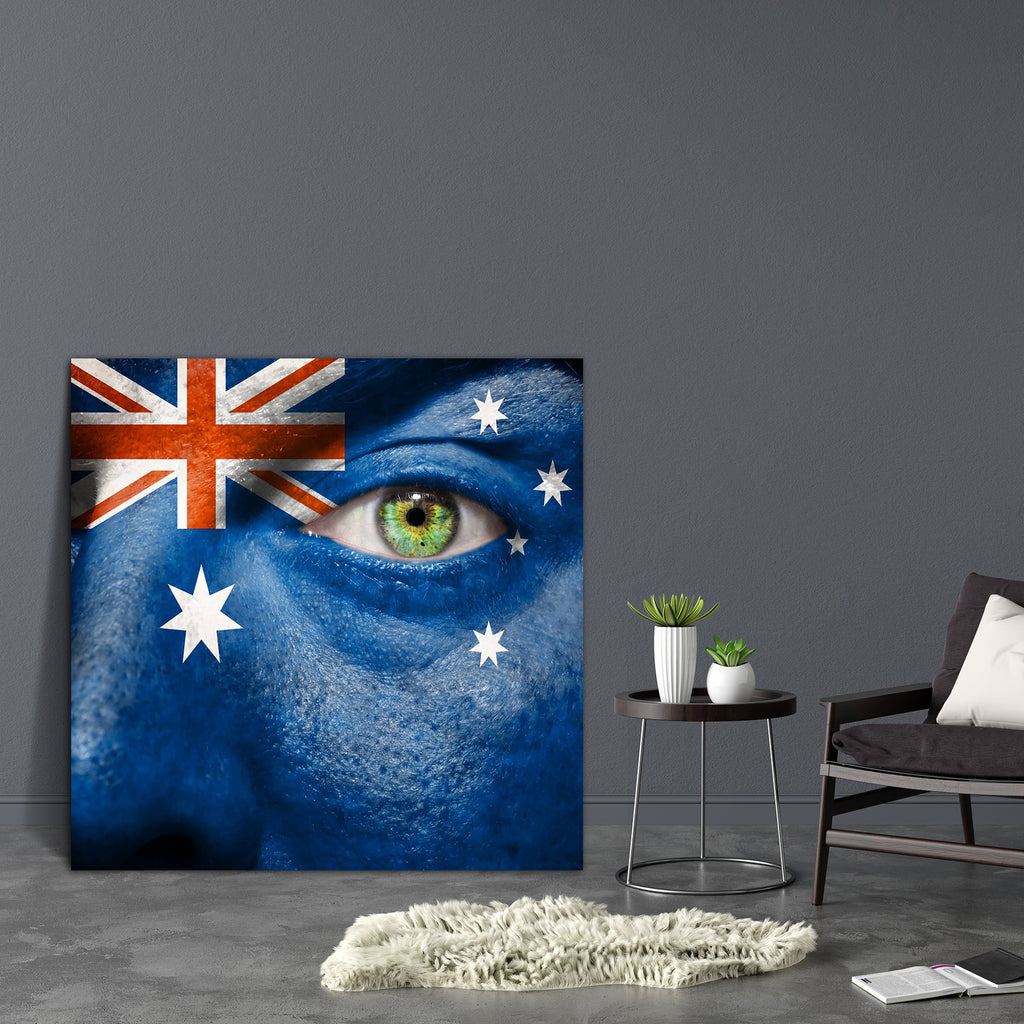 Australian Flag Painted On Face Canvas Painting Synthetic Frame-Paintings MDF Framing-AFF_FR-IC 5002683 IC 5002683, Art and Paintings, Countries, Flags, Signs, Signs and Symbols, Sports, Stars, Symbols, australian, flag, painted, on, face, canvas, painting, synthetic, frame, art, australia, background, color, colour, country, cup, down, under, expression, eye, paint, facial, fan, fanatic, finger, follower, freedom, games, green, independence, independent, liberty, looking, make, up, male, man, nation, natio